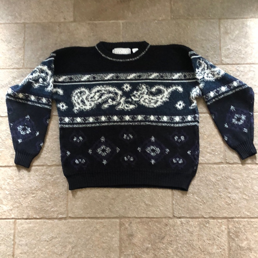 Vintage 90's Michael Gerald Sweater Men Size XL Black Gray Navy Crew Neck
